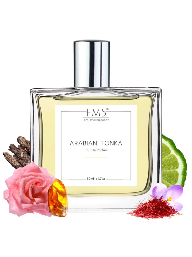 EM5™ Arabian Tonka Unisex Perfume EDP Spray for Men & Women | Amber Sweet Warm & Spicy Fragrance | Luxury Gift for Him / Her | Variants Available: 50 ml Spray / 15 ml Spray