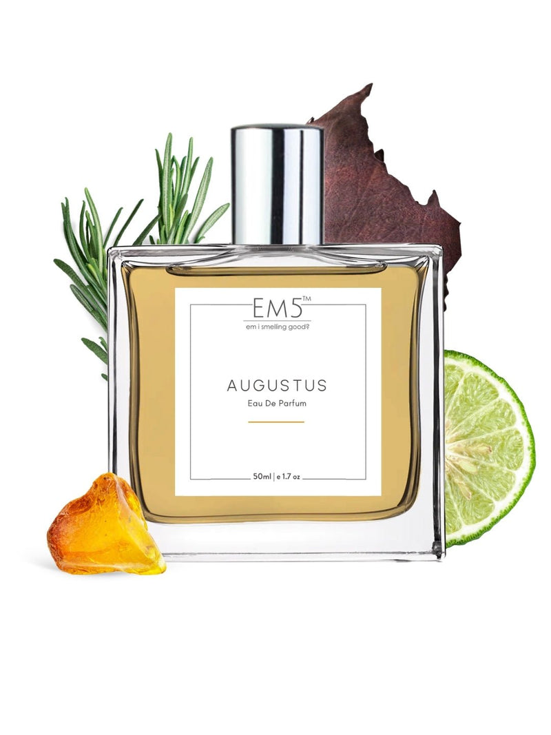 EM5™ Augustus Perfume for Men & Women | Oud Leather Fresh Spicy Woody Fragrance | Unisex Eau de Parfum Spray | Luxury Gift for Him & Her