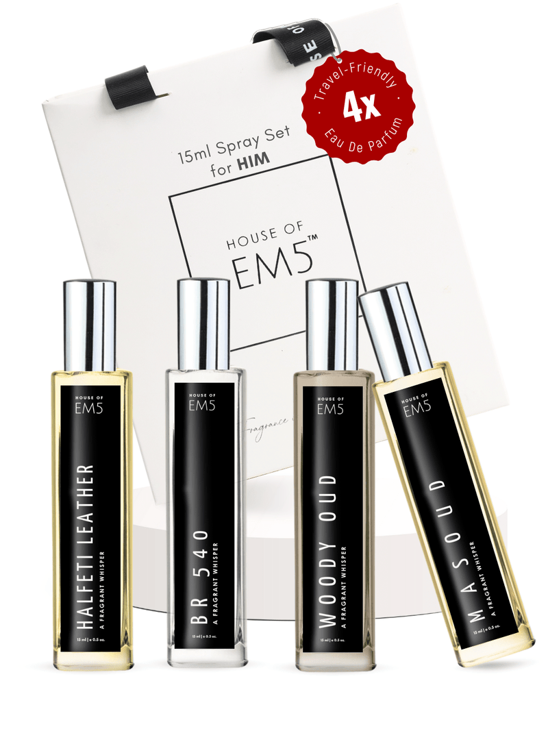 EM5™ Combo Pack of 4 - Best of Leather Collection for Him | Eau De Parfum Spray | Perfect Gift Set for Men | Compact & Travel Friendly | 15 ml Each