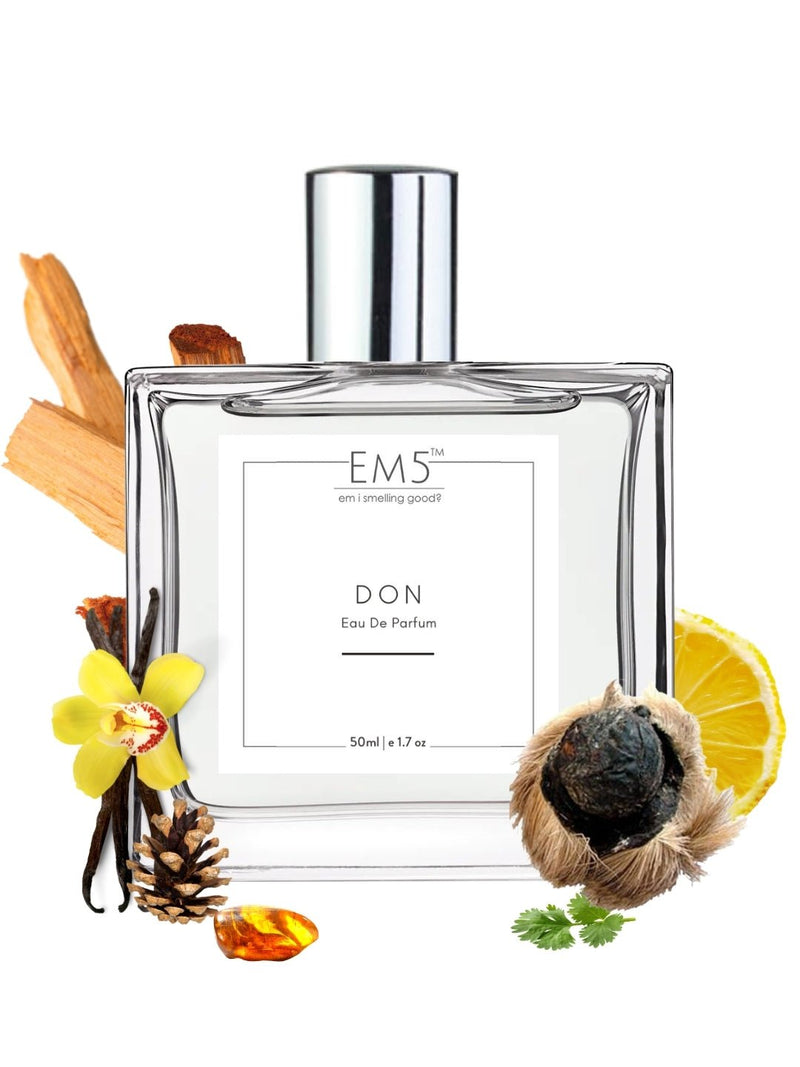 EM5™ Don Unisex Perfume | Eau De Parfum Spray for Men & Women | Woody Powdery Warm Spicy Fragrance Accords | Luxury Gift for Him / Her | Sizes Available: 50 ml / 15 ml - House of EM5