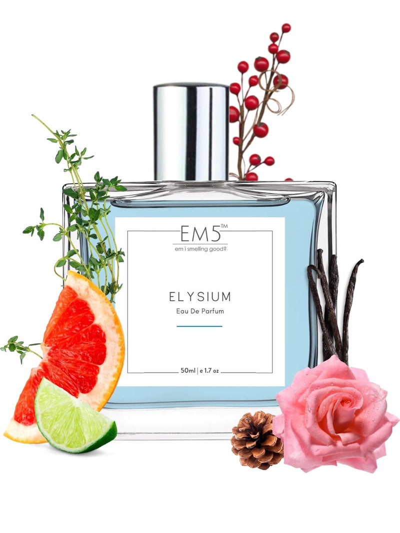 EM5™ Elysium Perfume EDP Spray for Men | Aromatic Citrus Amber Fresh Spricy Fragrance | Luxury Gift for Him | Variants Available: 50 ml Spray / 15 ml Spray