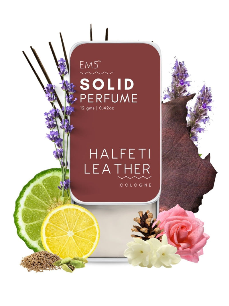 EM5™ Halfeti Leather | Solid Perfume for Men & Women | Alcohol Free | Strong and lasting fragrance | Warm Spicy Smoky Leather | Goodness of Beeswax + Shea Butter