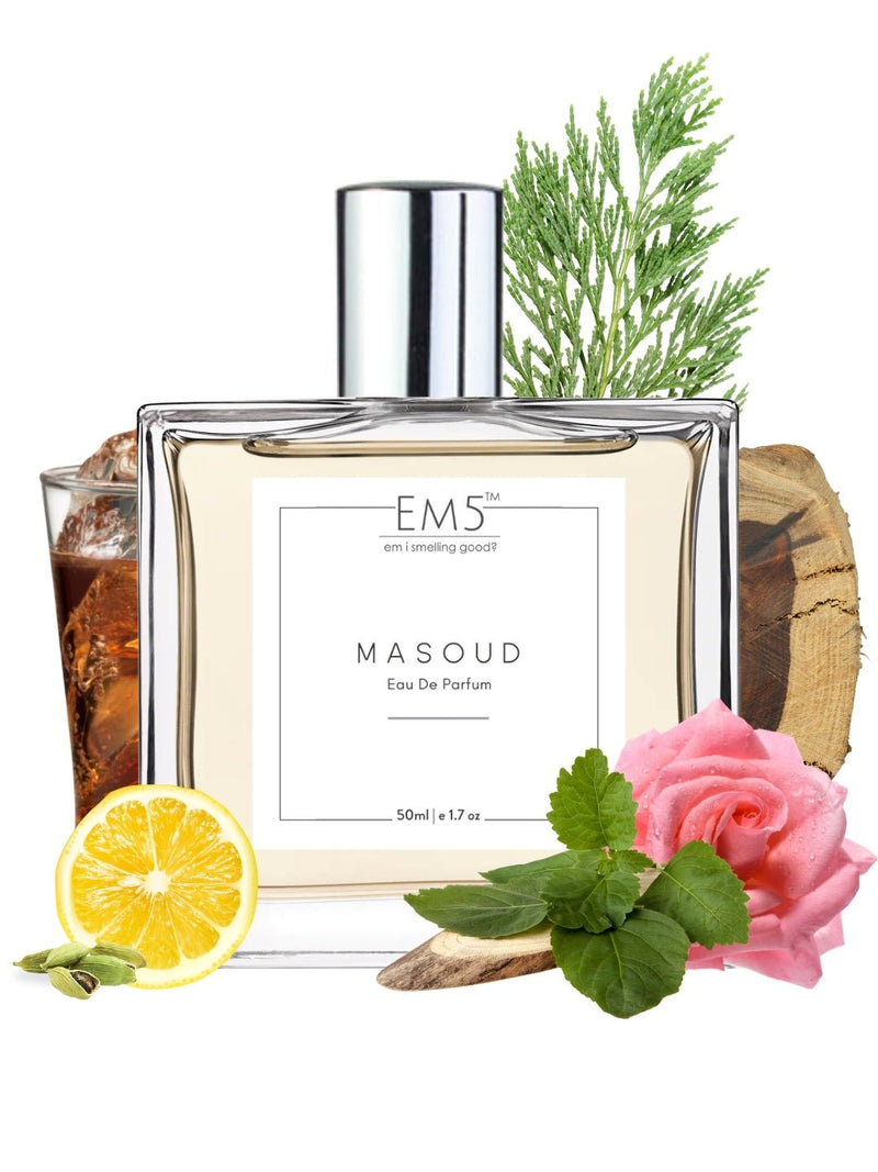 EM5™ Masoud Unisex Perfume EDP Spray for Men & Women | Rose Oud Warm Spicy Fragrance | Luxury Gift for Him / Her | Sizes Available: 50 ml Spray / 15 ml Spray