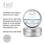 EM5™ Natural Organic Beard Balm | Medium Hold - Shine | BeesWax, Shea Butter, Jojoba Oil, Essential Oils (Ocean Fresh) - House of EM5