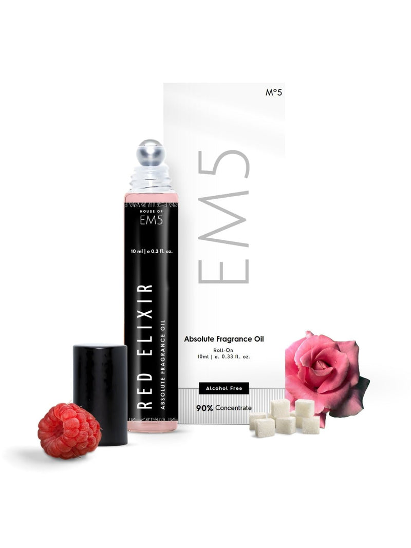 EM5™ Red Elixir | Perfume Oil Roll On (Attar) 90% Concentrate Non-Alcoholic for Men and Women, Strong and Long Lasting | Sweet Vanilla Fruity | 10ml Roll-On Easy to Carry and Travel Friendly