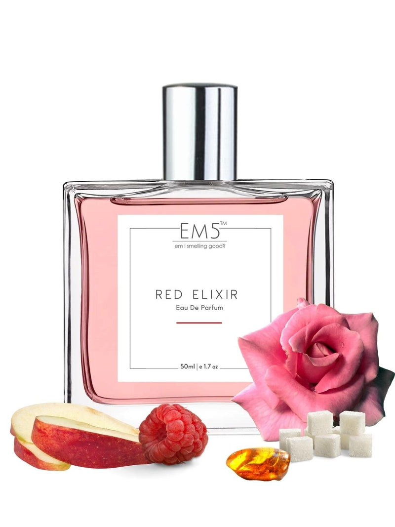 EM5™ Red Elixir Perfume for Women | Eau De Parfum Spray | Sweet Vanilla Fruity Fragrance Accords | Luxury Gift for Her | Sizes Available:  50 ml / 15 ml - House of EM5