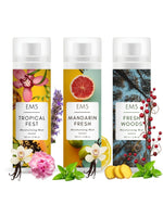 EM5™ Body Mist - Set of 3 Long Lasting Fragrance - Moisturizing and Hydrating Body Mist with Aloe Vera and Vitamin-E (Tropical Fest- Mandarin Fresh - Fresh Woods)